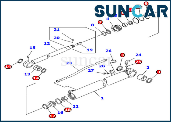 PC75UD-2E PC75UD-2 कोमात्सु 707-98-35140 7079835140 खुदाई सेवा किट आर्म हाइड्रोलिक सिलेंडर