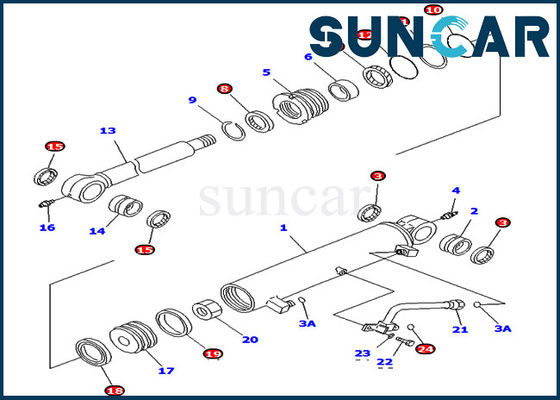 707-98-34700 7079834700 बूम ऑफसेट सिलेंडर सर्विस किट कोमात्सु PC78UU-6 PC78UU-8 इनर पार्ट्स के लिए फिट बैठता है