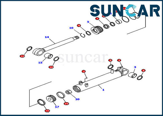 D85EX-15 D85EX-15E0 मॉडल 707-99-43250 कोमात्सु ट्रिमिंग टिल्ट सिलेंडर सील मरम्मत किट