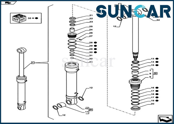 CX80C केस LZ12030 स्विंग सिलेंडर सील किट OEM हाइड्रोलिक सील रिप्लेसमेंट किट: