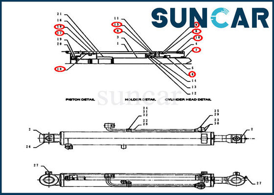 खुदाई CX55BMSR केस मशीनरी के लिए बूम सील किट PY01V00054R300 सिलेंडर सील मरम्मत किट