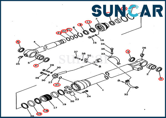 कोमात्सु PC220-6 PC220LC-6 707-99-58240 2.0M आर्म खुदाई के लिए बाल्टी सिलेंडर सर्विस किट