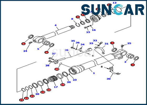 प्रतिरोध बाल्टी सेवा किट पहनें 707-99-58320 PC220-6 PC220LC-6Z कोमात्सु सिलेंडर सील किट