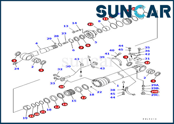 PC228US-3 PC228USLC-3 विदेशी संस्करण कोमात्सु के लिए सील किट 707-99-57180 आर्म सिलेंडर सर्विस किट