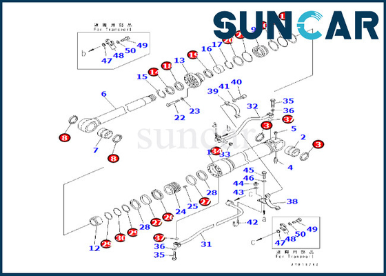 707-99-76131 7079976131 PC600-8 PC600-8R बूम सिलेंडर मरम्मत किट के लिए कोमात्सु बूम सिलेंडर सील किट